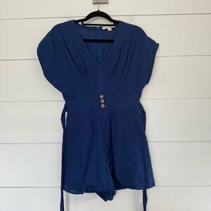 Francesca’s Women’s Small Blue Eyelet Romper Miami